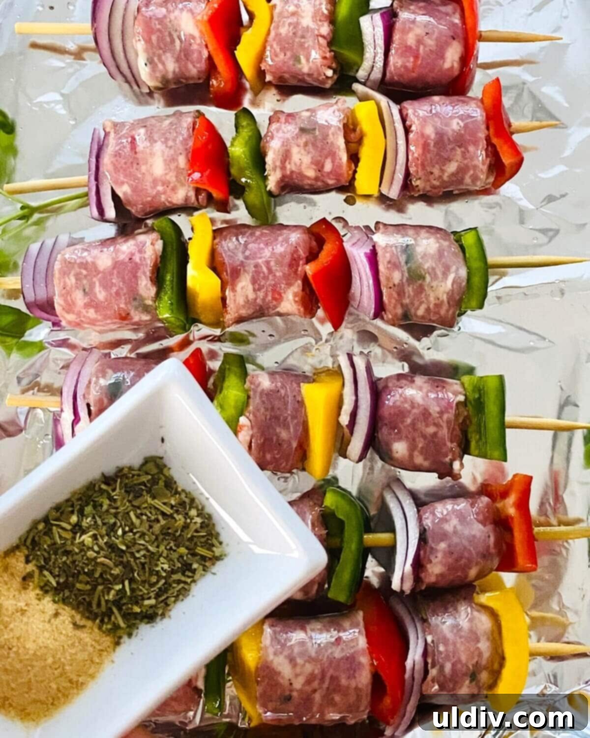 Grilled Italian Sausage & Veggie Skewers 6 Sausage kabobs seasoned with Italian dried herbs, ready for the grill.