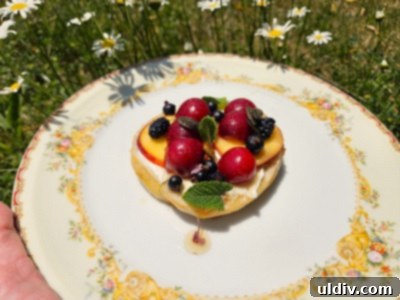 Blackcurrants Taste Good Feel Great 9 A loaded toasted bagel with cream cheese, various berries including blackcurrants, peaches, mint, and a drizzle of honey