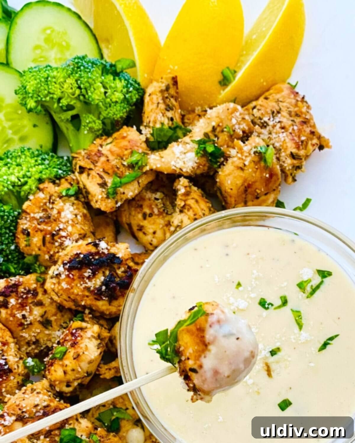 Zesty Italian Herb Chicken with Creamy Caesar Dip 10 Italian herb chicken with Caesar dip.