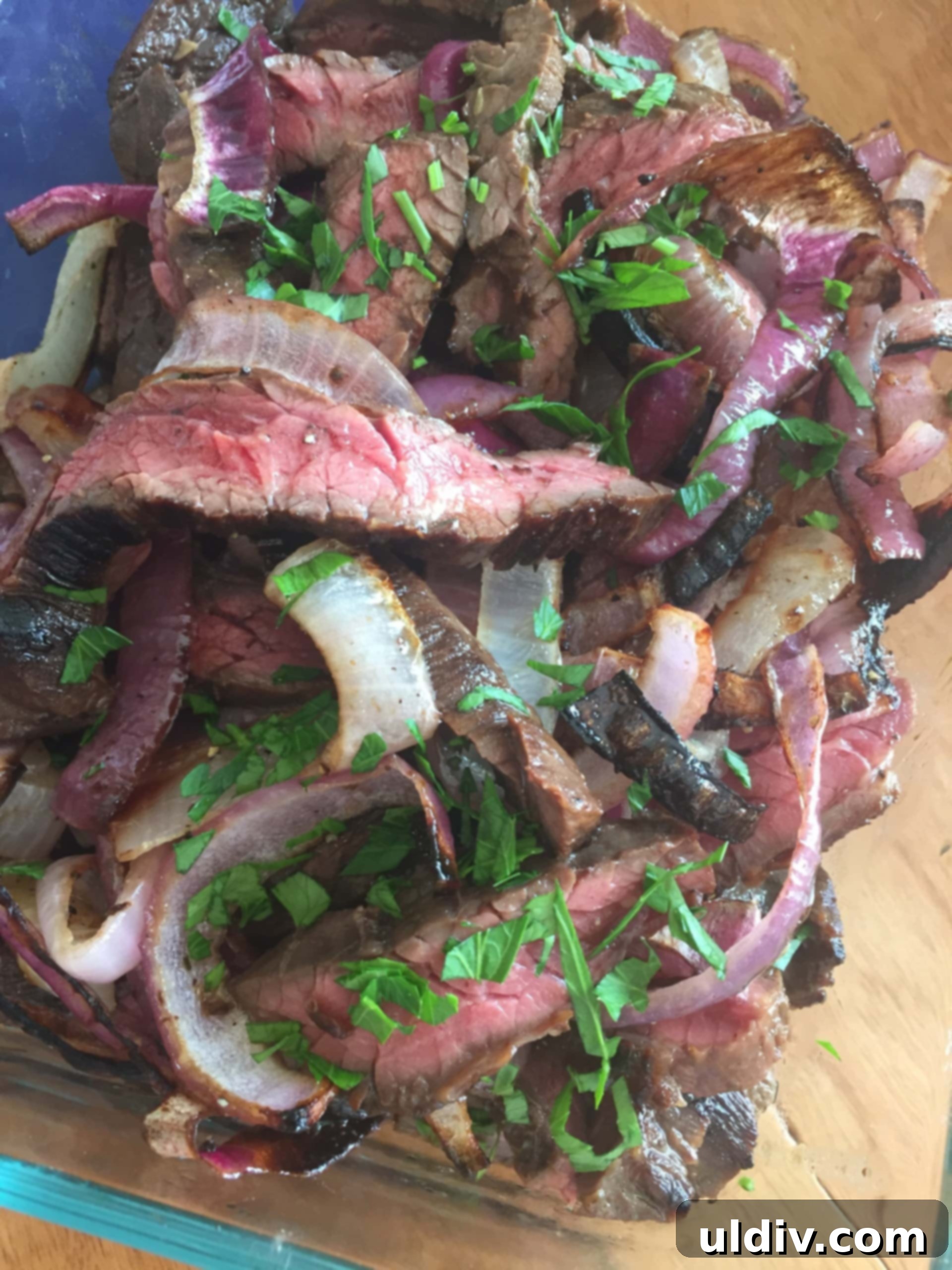 Grilled skirt steak with a balsamic steak marinade.