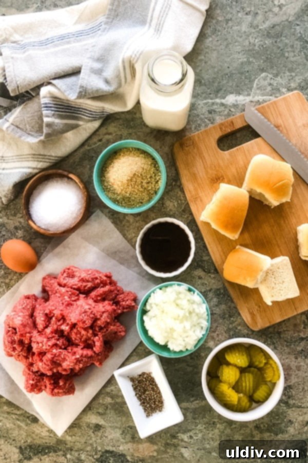 Ultimate Crowd-Pleasing Cheeseburger Sliders 18 All the fresh ingredients laid out for making the cheeseburger sliders recipe.