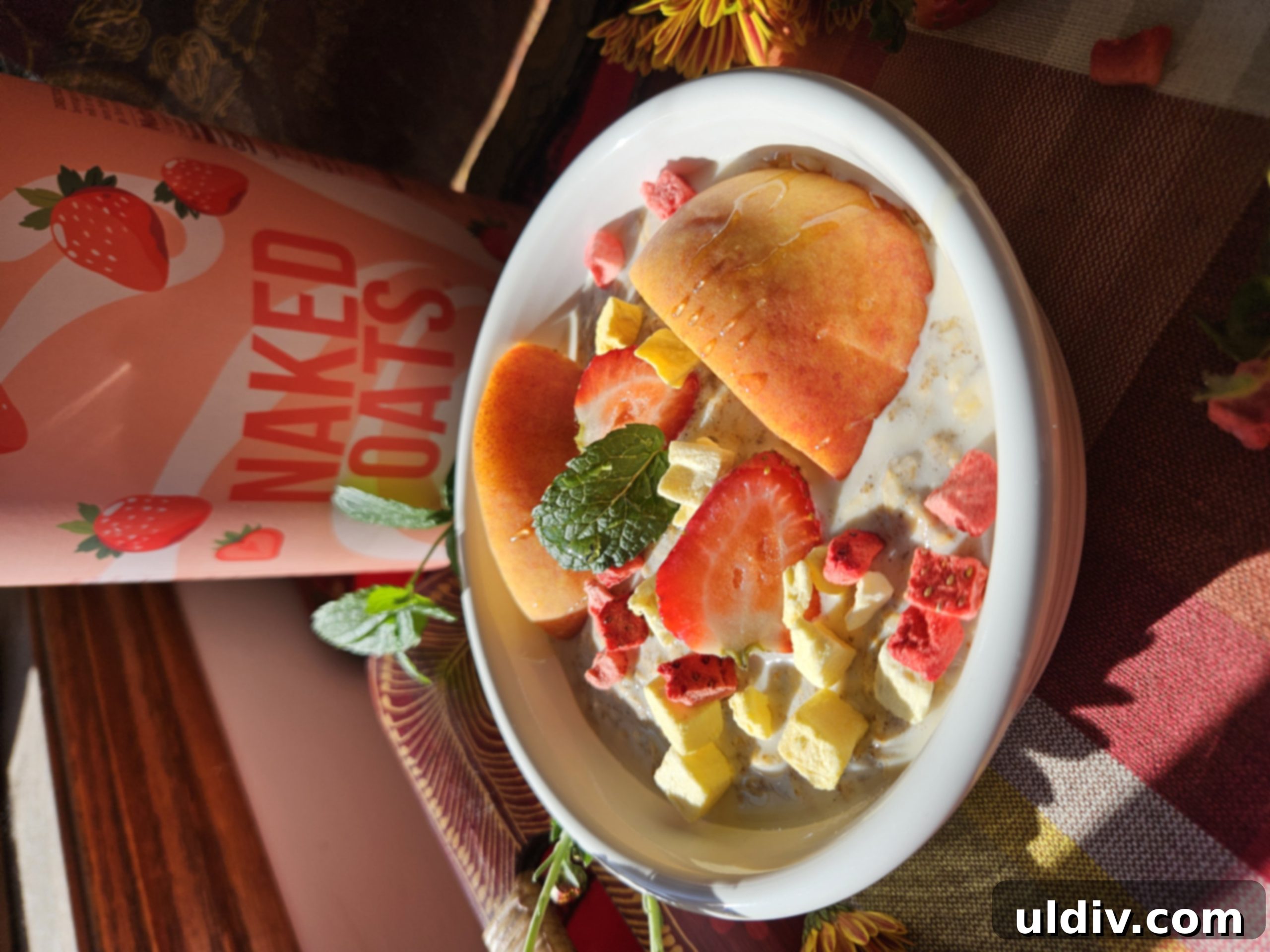 Creamy Strawberry Protein Bliss 2 A comforting bowl of Strawberry Cream Protein Oats with fresh berries and mint