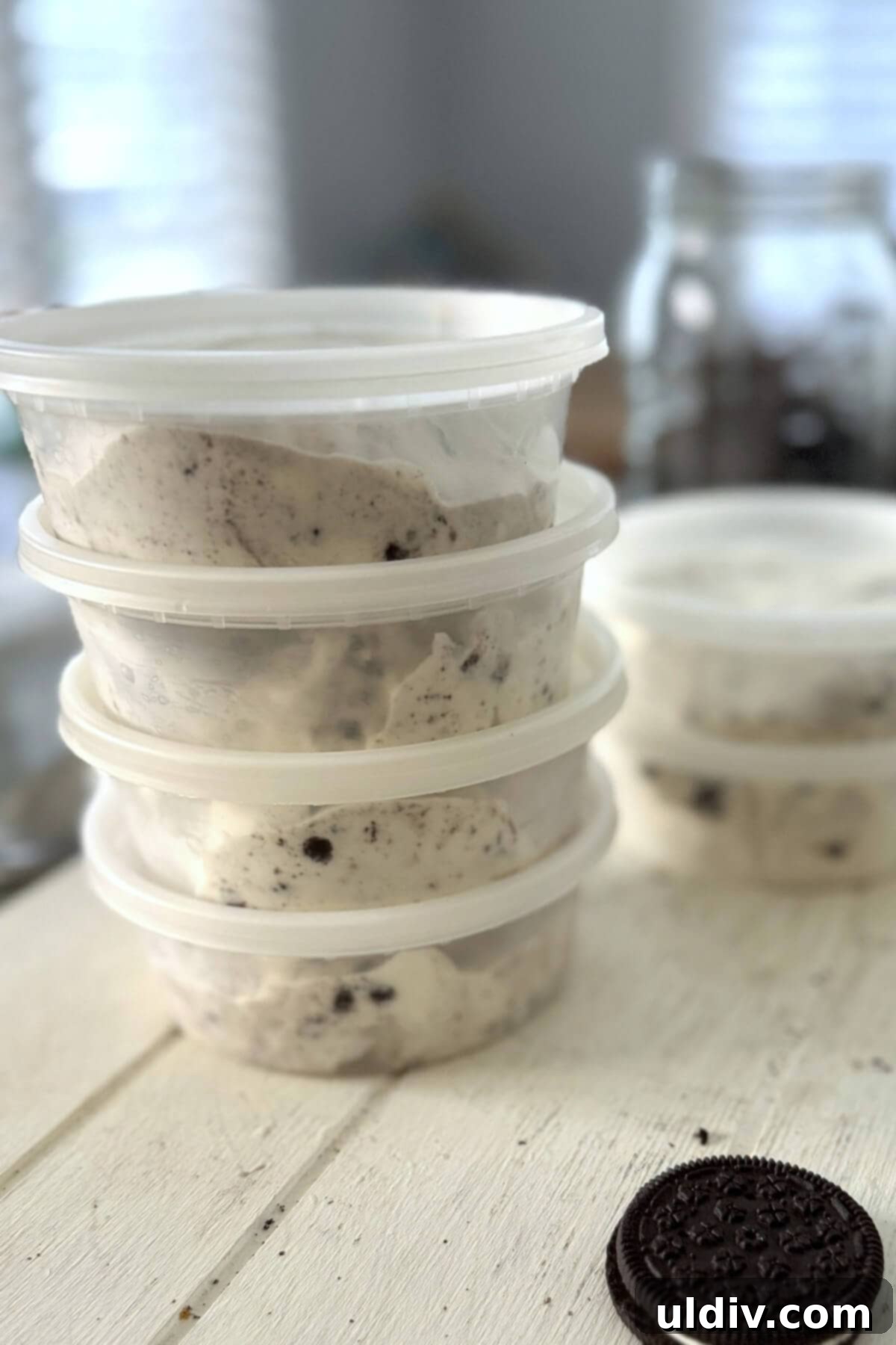 Whip Up Homemade Ice Cream 11 Single-serve containers of homemade ice cream, neatly stored.