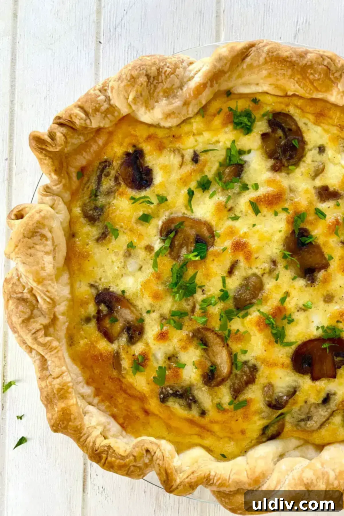 Golden Flaky Mushroom Quiche 2 mushroom quiche recipe with puff pastry crust.