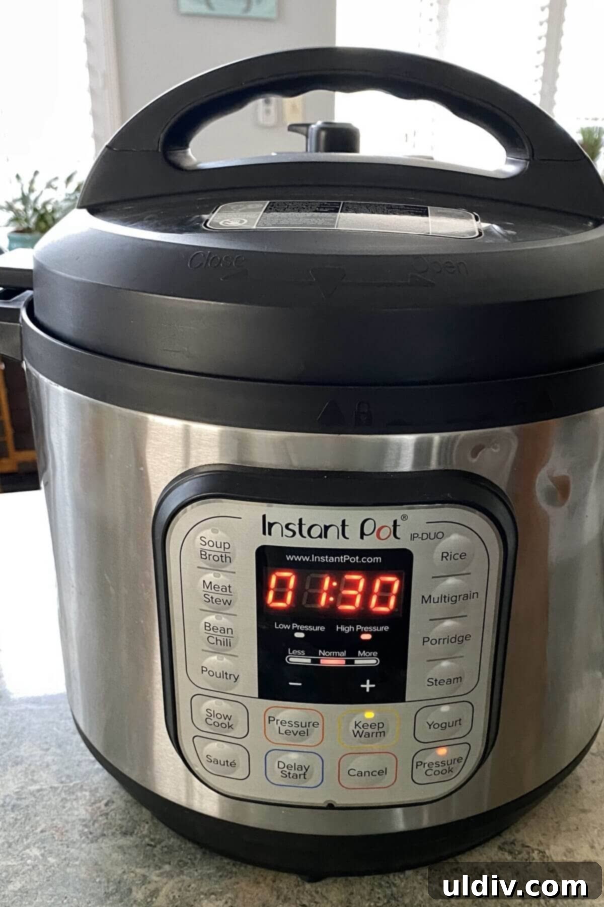 Perfectly Tender Instant Pot Corned Beef and Cabbage 6 Instant Pot set to cook for 90 minutes.