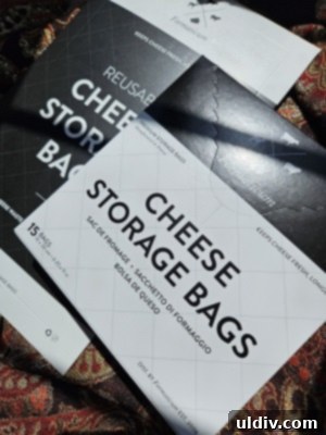 Savoring Cheese Month: Storage Secrets Revealed 9 Formaticum Classic Cheese Storage Bags displayed with a wedge of cheese, emphasizing proper storage.