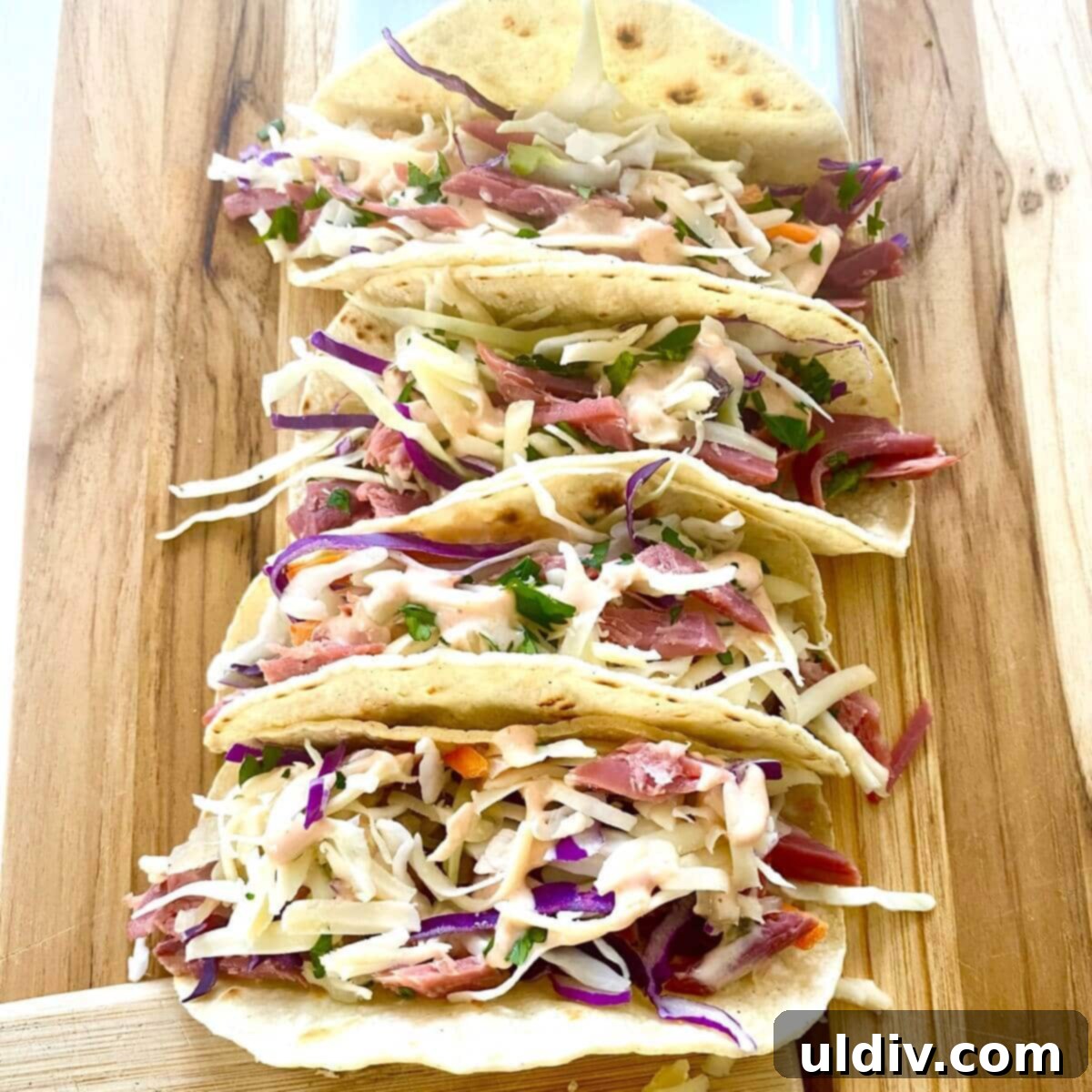 Irish corned beef tacos with cabbage, ready to be enjoyed.