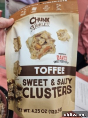 Unwrapping the 2025 Sweets & Snacks Expo 13 Chunk Nibbles' Toffee Sweet & Salty Clusters, an award-winning newstalgic snack combining classic flavors with modern appeal.