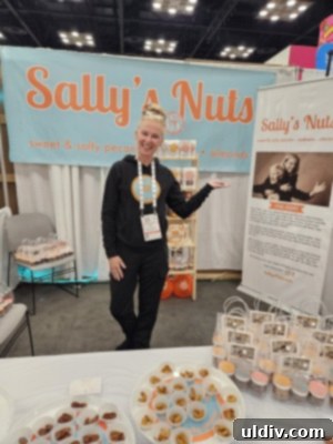 Unwrapping the 2025 Sweets & Snacks Expo 25 Sally’s Nuts booth at the Expo, featuring their distinctively flavored nut products.