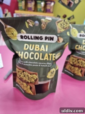 Unwrapping the 2025 Sweets & Snacks Expo 7 An array of bite-sized Dubai chocolate treats, showcasing various shapes and textures with pistachio and kataifi fillings.