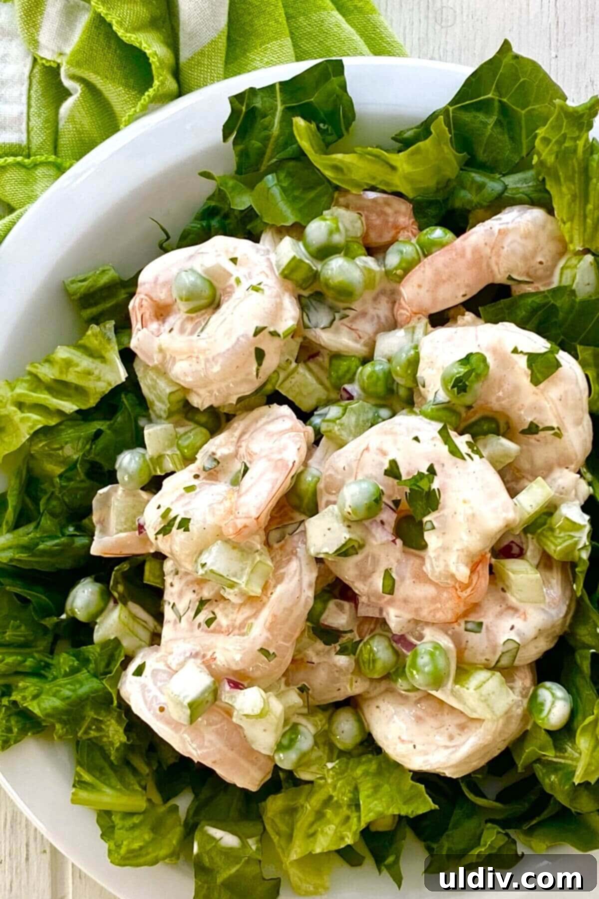 Quick Old Bay Shrimp Salad Sensation 3 shrimp salad on a bed of lettuce.