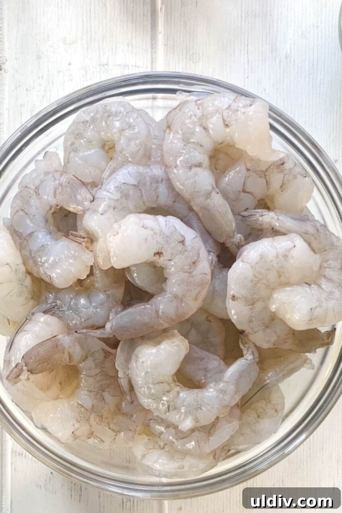 Effortless Old Bay Shrimp Salad 5 Raw, frozen shrimp in a bowl, ready for thawing.