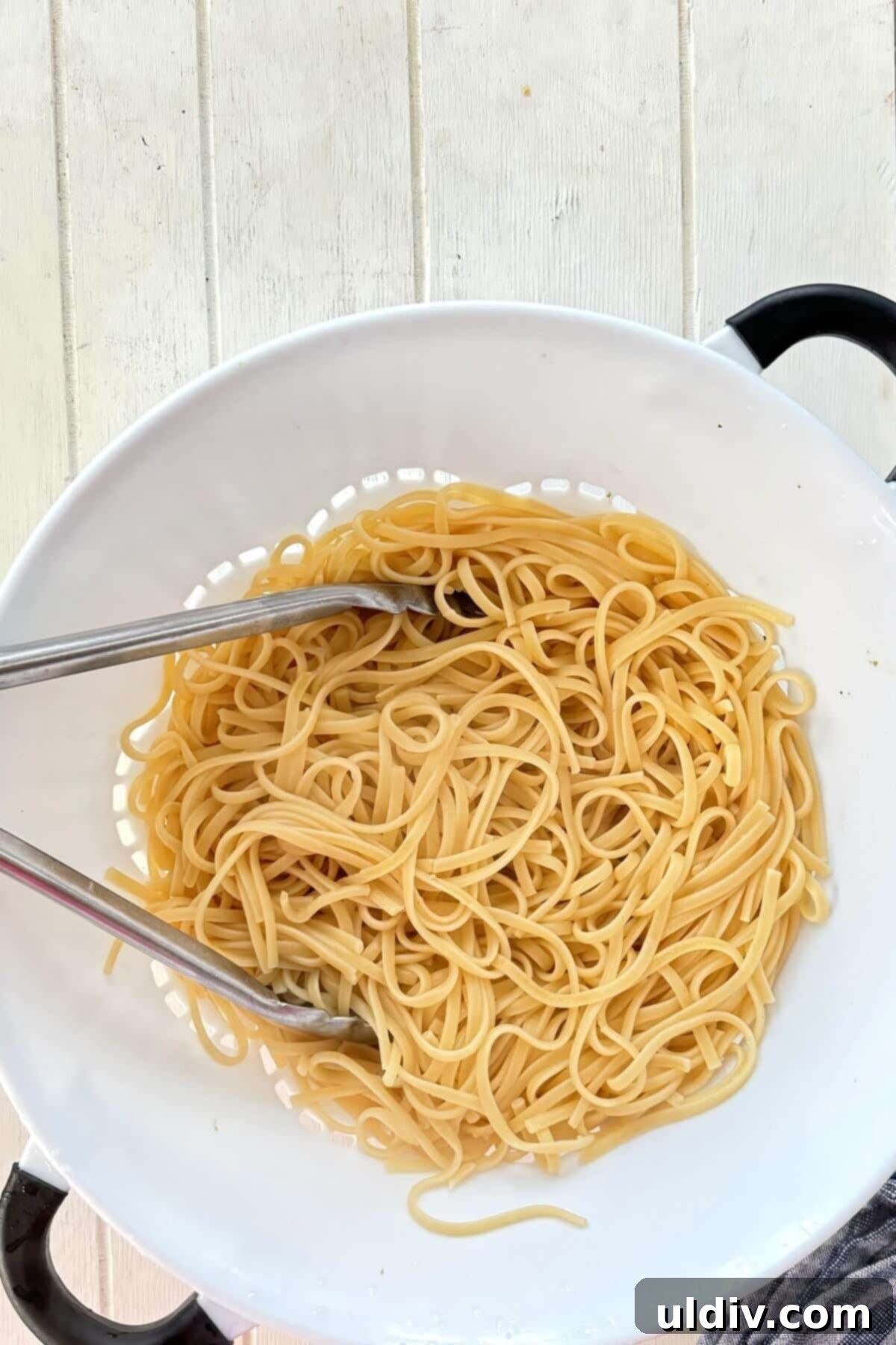 One-Pot Garlic Sesame Noodles 5 drained noodles in a colander.