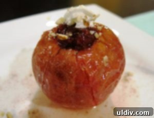 My Favorite Light Treat: Walnut & Jam Stuffed Apples 2 Closeup of a warm stuffed apple with melted butter and jam, ready to eat