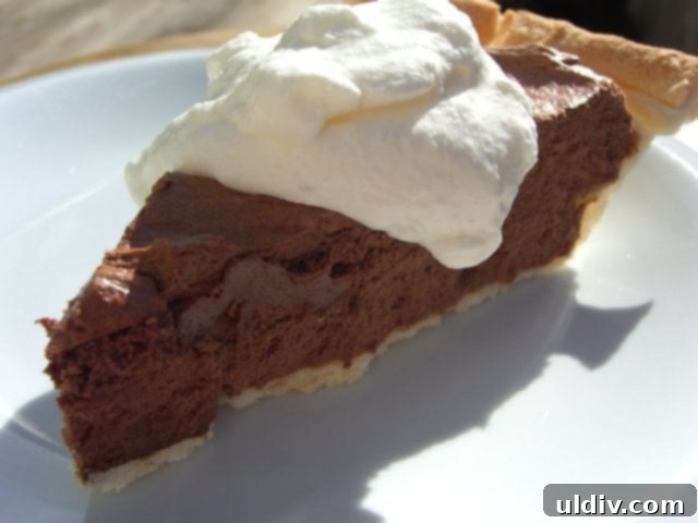 The Ultimate French Silk Pie Recipe Surpassing Bakers Square 14 slice of French Silk pie with whipped cream