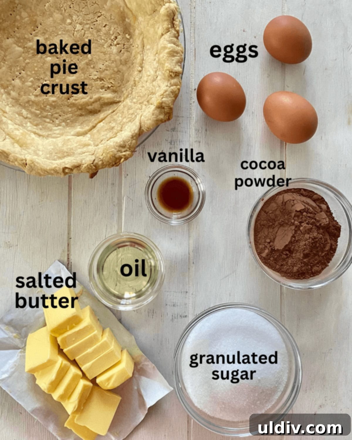 The Ultimate French Silk Pie Recipe Surpassing Bakers Square 4 baked crust, cocoa, sugar, oil, eggs, butter, vanilla.