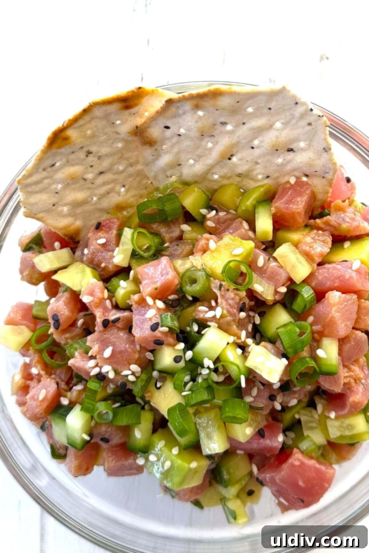Quick and Zesty Tuna Ceviche 12 2 water crackers with ceviche.