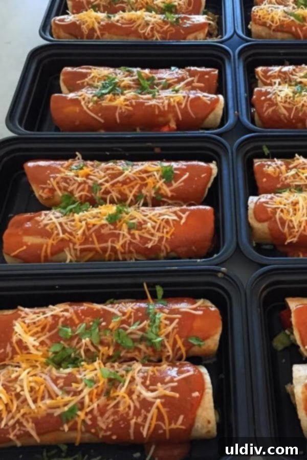 Weeknight Beef and Cheese Enchiladas 2 Ground beef enchiladas in meal prep containers.