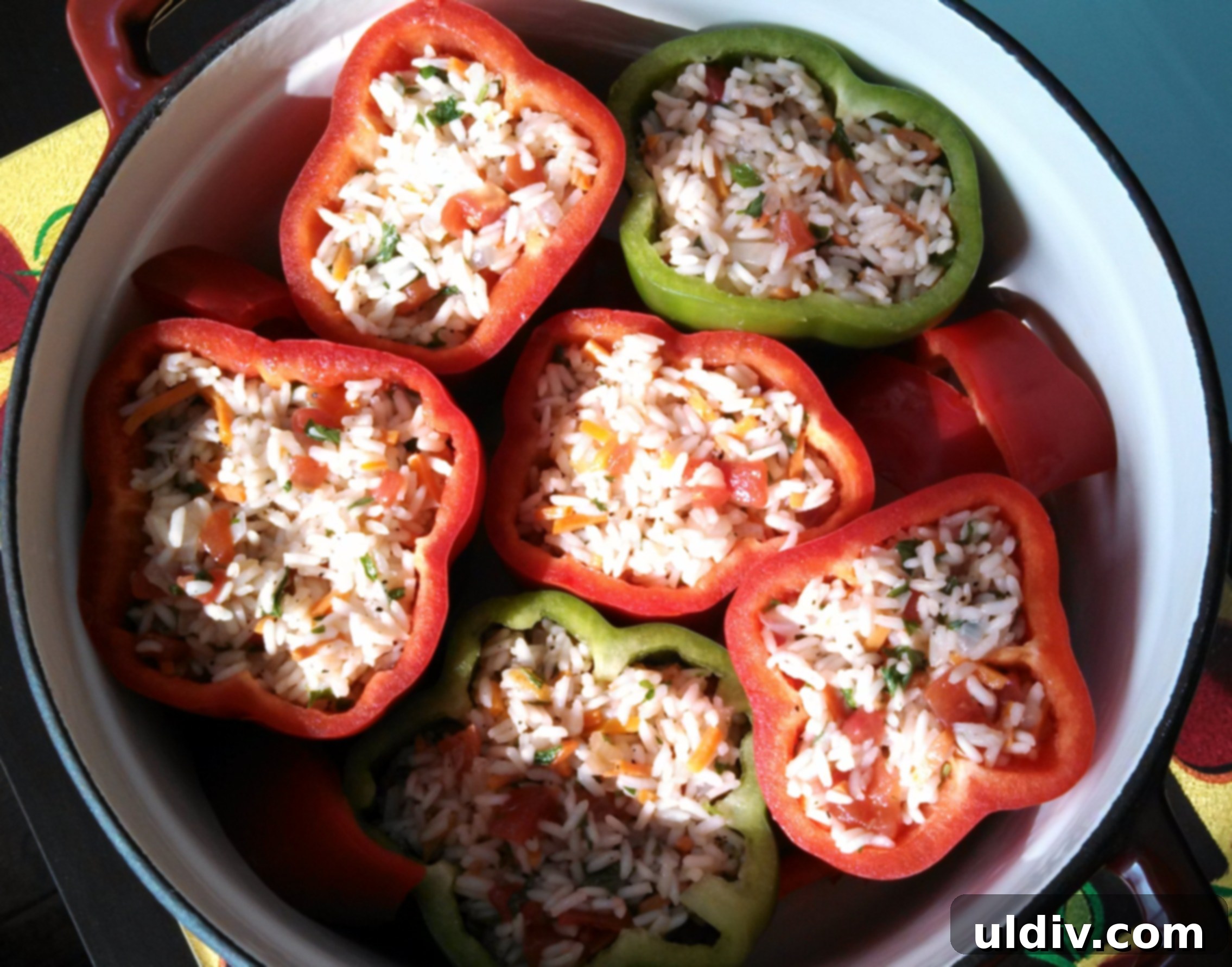 Friday the 13th: Revisiting Joy, Unearthing the Past, and the Surprising Comfort of Stuffed Peppers 7 Stuffed Bell Peppers Arranged in a Pot Before Lidding