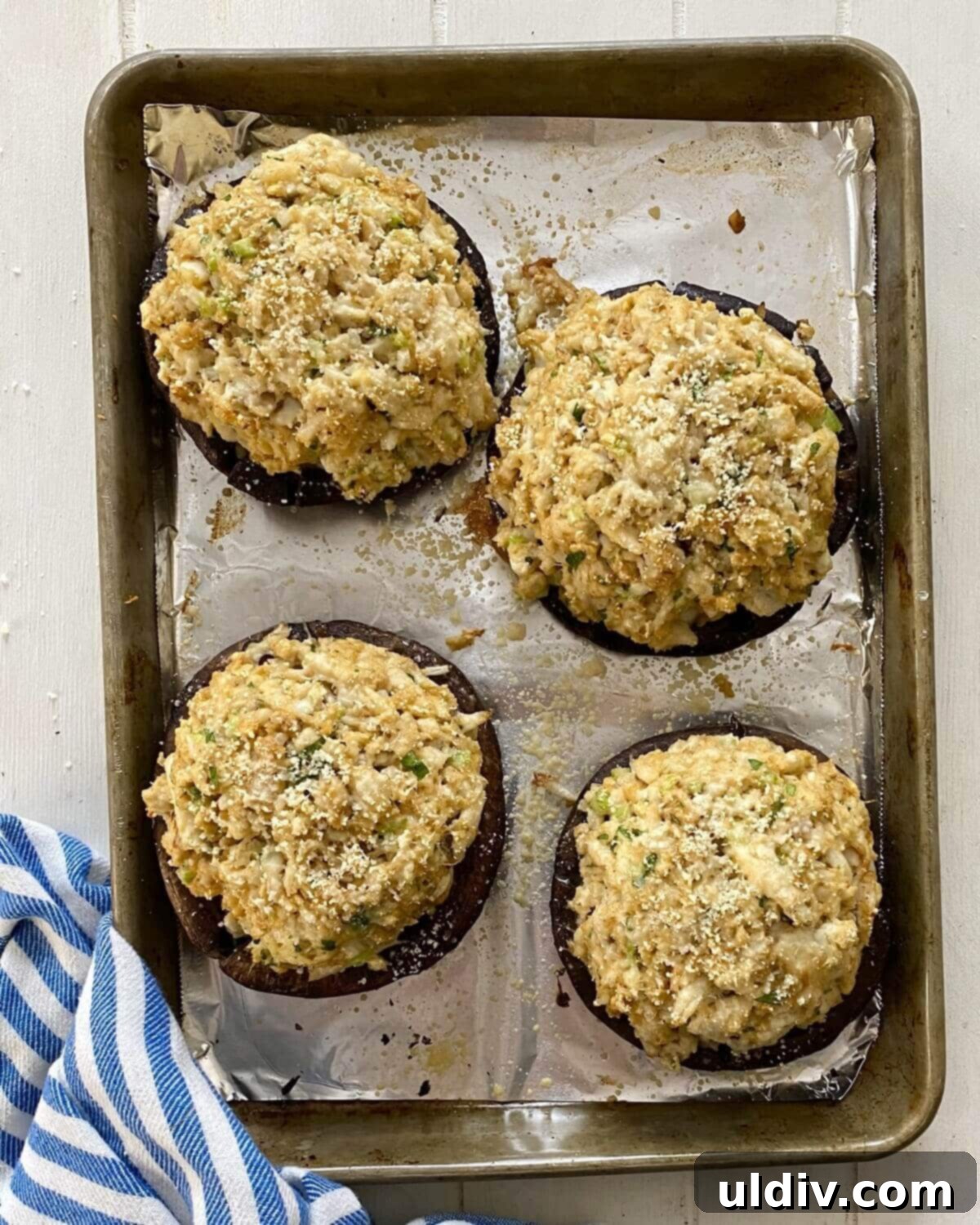 Savory Crab Stuffed Portobellos 11 baked crab cake stuffed portobello mushrooms.