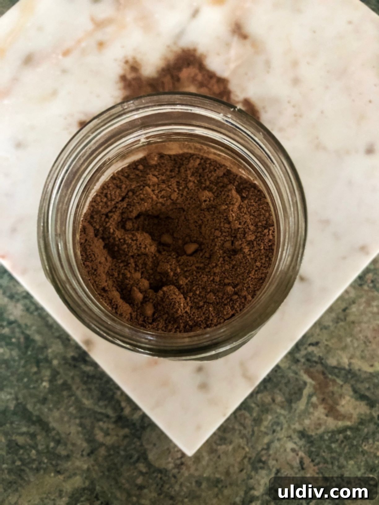 Decadent Hot Chocolate Blend 3 overview of mason jar of hot chocolate mix