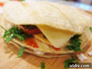 Cinco de Mayo Weekend Double Stacked Tortilla Sandwich Feast 11 The completed double-stacked corn tortilla sandwich, ready to be pressed and cut, with visible layers of ingredients.