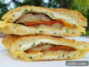 When life gives you eggplants, elevate them into an irresistible sweet pepper panino. 18 Finished grilled panino, cut in half, ready to serve