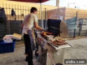 Chef Sandoval's steak sizzling over a live wood fire