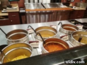 Several tempting soup samples displayed at Zoup! for tasting.