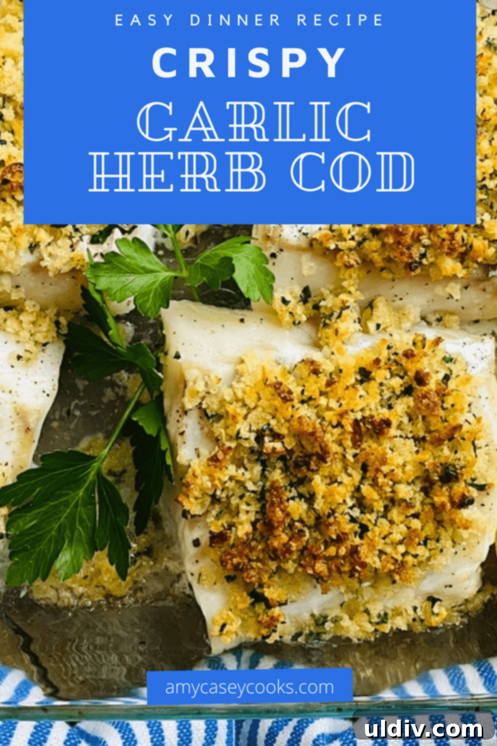 Golden-Crisp Garlic Herb Panko Baked Cod 12 A large piece of baked cod with a golden, crispy panko topping, showcasing its flaky texture.