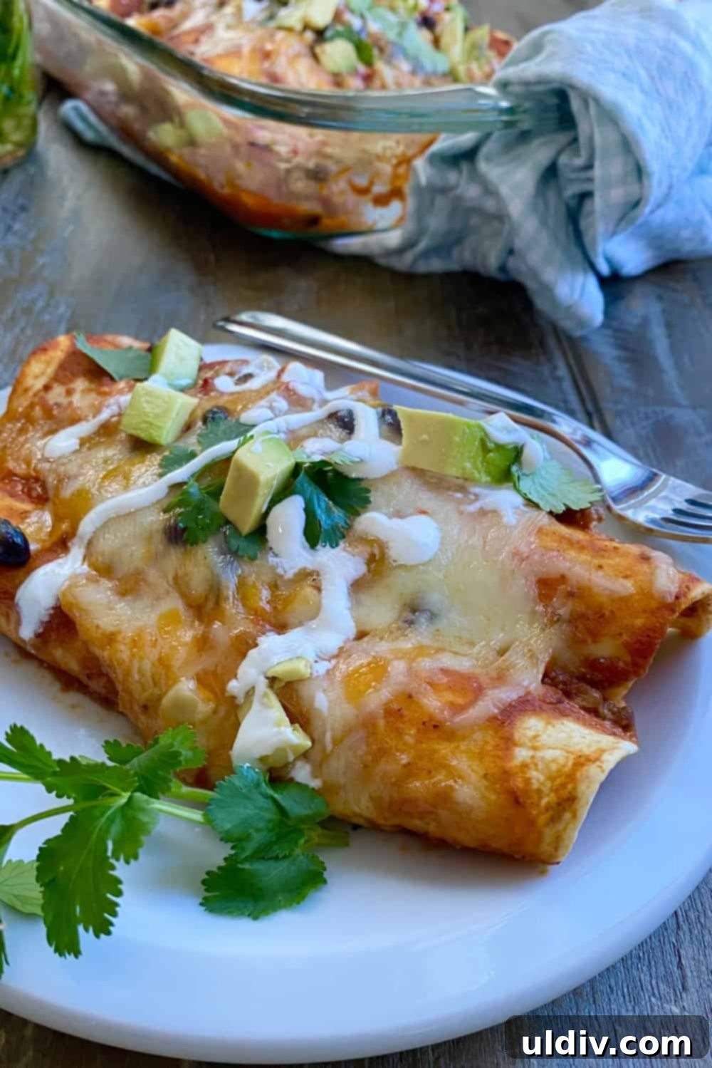 Effortless Healthy Black Bean Enchiladas 11 Two perfectly rolled black bean and veggie enchiladas, showing their rich filling and golden-brown tortillas, ready to be enjoyed.