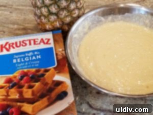Belgian waffle batter with dried pineapple pieces