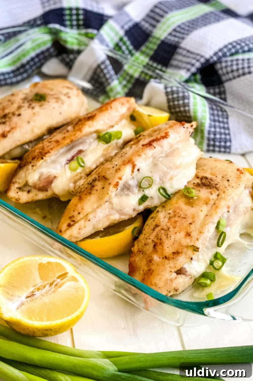 Prosciutto Provolone Chicken Roulade with Zesty Lemon Wine 5 Golden-brown prosciutto stuffed chicken served hot, with a delicious pan sauce drizzled over.