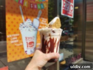 Summer Chill Shakes and Gazpacho 11 Epic Burger's Gimme S'mores milkshake, featuring a warm toasted s'more on top.
