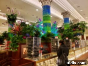 Macy's Flower Show A Burst of Spring 10 Beautiful floral arrangements enhancing a Macy's store counter, demonstrating how the Flower Show's theme permeates the retail space