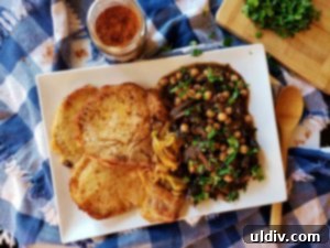 Harissa pork chops with mushrooms and chickpeas