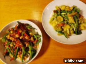 Two exquisite dishes: Chef Viviani's fresh bean salad (left) and lemon-roasted chicken with avocado and artichoke (right)