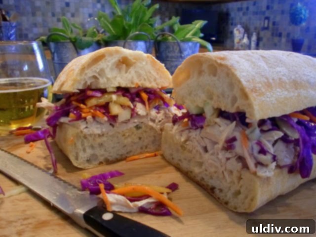 Close-up of Shredded Chicken Sandwich with Pineapple Slaw