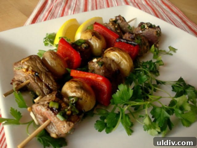 Steak Skewers 4 Plate of Steak and Potato Kebabs