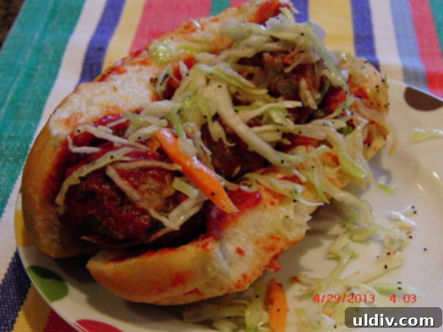 Zesty Meatball Sub 3 Close-up of a Meatball Hoagie