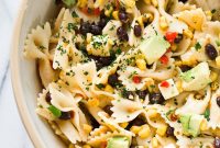 Southwest Chicken Pasta Salad with Corn & Avocado