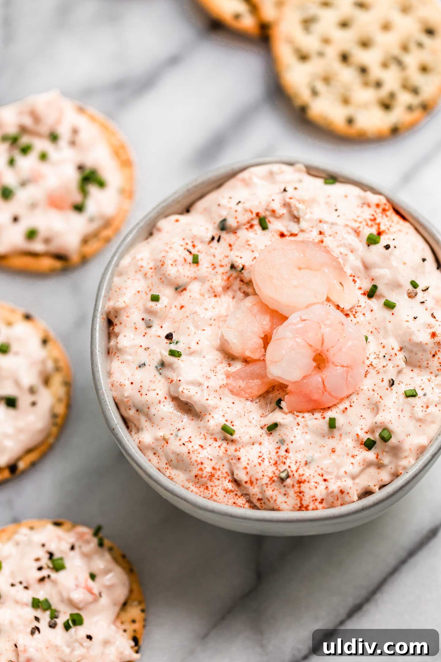 Creamy Pink Shrimp Dip Recipe for Parties and Appetizers 5 pink shrimp dip served in a bowl.