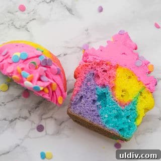How to Make Colorful Rainbow Cupcakes: Step-by-Step Recipe 6 rainbow cupcake cut in half