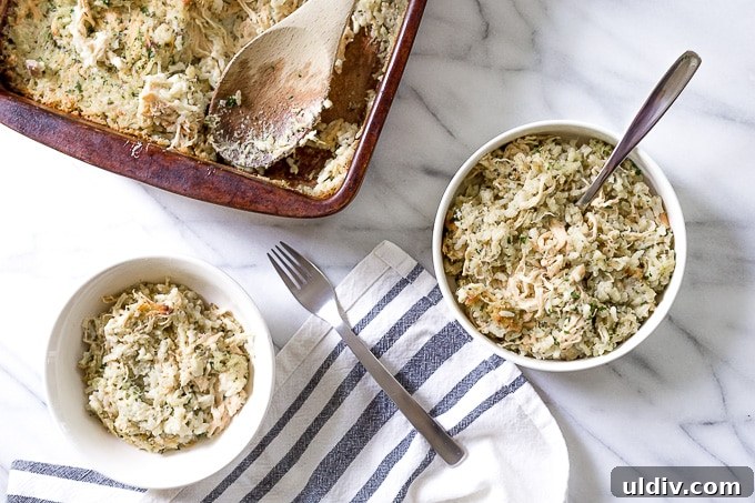 Easy Chicken Rice Casserole is perfect for a quick, delicious weeknight meal! Two bowls of chicken and rice casserole on a table.