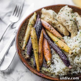 Sweet and Savory Oven-Roasted Carrots with Honey and Herbs 5 Roasted Multi Colored Carrots are the perfect side dish for dinner. They only take 20 minutes in the oven.