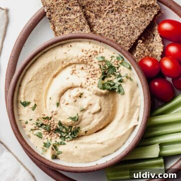 Oil-Free Hummus Recipe: Creamy Chickpea Dip Without Oil 5 Hummus in a serving bowl.