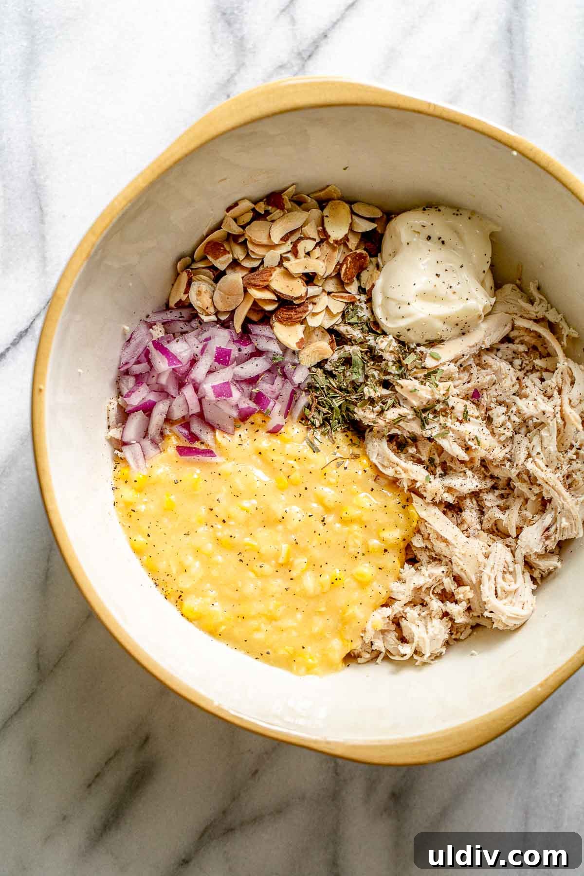 Creamy Tarragon Chicken Salad Recipe for Light Lunches 2 Ingredients needed to make this recipe in a bowl.