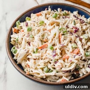 Creamy Low-Carb Coleslaw Recipe for Keto and Low-Carb Diets 5 Coleslaw in a blue bowl.