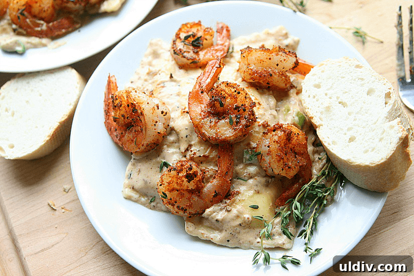 Blackened Shrimp with Cheesy Ravioli Pasta Recipe 5 Balckened Shrimp and Cheese Ravioli with a side of french bread.