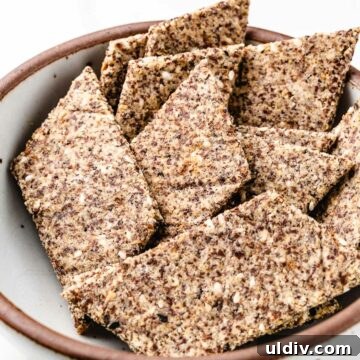 Crunch-Free Grain-Free Crackers: Crispy Keto Snack Recipe 7 Grain free crackers in a bowl.